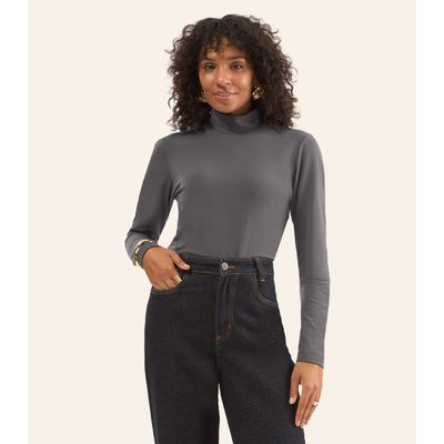 Blusa Feminina Cotton Gola Alta Básica Rovitex Cinza GG / Cinza
