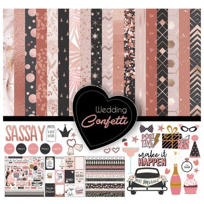 Kit Papel Cartão Scrapbook Dupla Face Tema Confete para Festa 30,5 cm Pacote com Folha de Adesivos 16 Páginas Preto e Rose Gold - Inkdotpot 30,48 Cm × 30,48 Cm / Preto