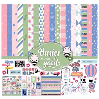 Basics - Tema Pastel Papel Scrapbook Dupla-Face 30,5x30,5 cm Cartolina Kit p/ Cartões c/ Adesivo 16 Pág - Rosa/Azul Claro/Verde - Inkdotpot 30,48 Cm × 30,48 Cm / Rosa