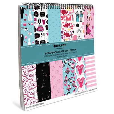 Bloco de Papel Scrapbook Tema Casamento 25 Folhas Lado Único Cartolina Colorida Fundo Decorativo para Cartões e Diário - Inkdotpot 15,24 Cm × 15,24 Cm / Multicolorido