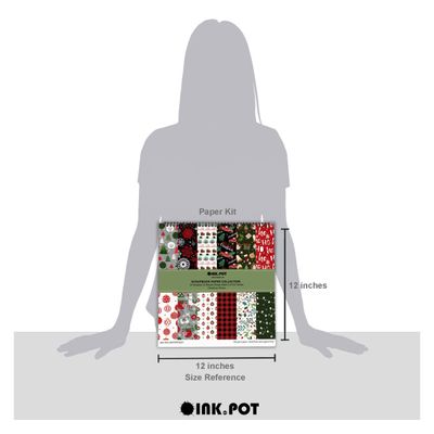 Bloco de Papel Texturizado Tema Natal, 25 Folhas, Lado Único, Papel Cartão Colorido para Scrapbooking, Cartões e Diários - Inkdotpot 15,24 Cm × 15,24 Cm / Multicolorido