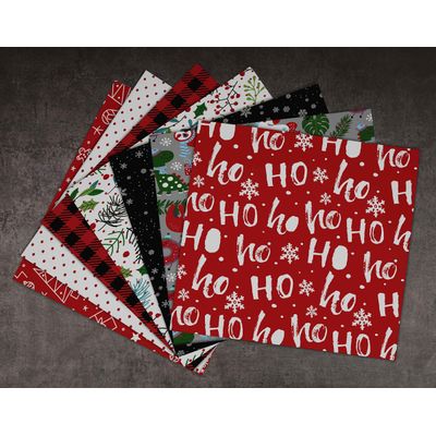 Bloco de Papel Texturizado Tema Natal, 25 Folhas, Lado Único, Papel Cartão Colorido para Scrapbooking, Cartões e Diários - Inkdotpot 15,24 Cm × 15,24 Cm / Multicolorido
