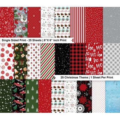 Bloco de Papel Texturizado Tema Natal, 25 Folhas, Lado Único, Papel Cartão Colorido para Scrapbooking, Cartões e Diários - Inkdotpot 15,24 Cm × 15,24 Cm / Multicolorido