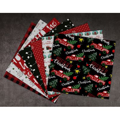 Bloco de Papel Texturizado Tema Natal, 25 Folhas, Lado Único, Papel Cartão Colorido para Scrapbooking, Cartões e Diários - Inkdotpot 15,24 Cm × 15,24 Cm / Multicolorido