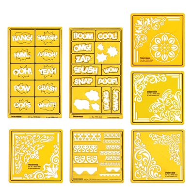 7 Peças Moldes Multi-Padrão Pop-Art e Florais para Scrapbooking, Design, Artesanato DIY e Materiais de Arte - Traceease Amarelo