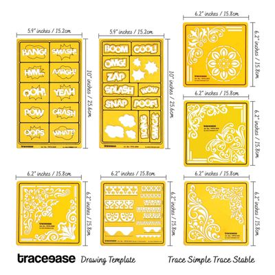 7 Peças Moldes Multi-Padrão Pop-Art e Florais para Scrapbooking, Design, Artesanato DIY e Materiais de Arte - Traceease Amarelo