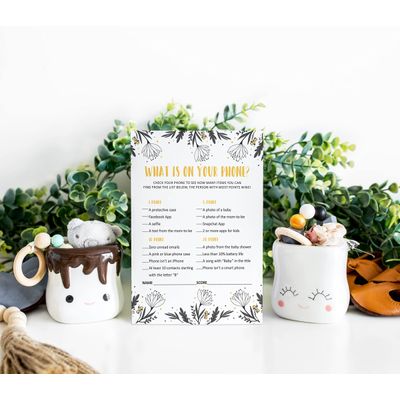 Pacote com 50, Coleção Chá de Bebê Menino/Menina, Jogo O Que Tem No Seu Celular, Jogos e Atividades, Decorações Tema de Pássaros - Inkdotpot 12,7 Cm × 17,78 Cm / Branco