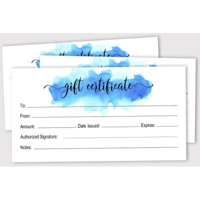 Certificados em Branco Aquarela p/Peq. Empresas/Feriados(Natal/Aniv.)/Restaurantes/Spa/Salão/Casamento,45 Cupons DIY,23 x 9,7 cm - Inkdotpot 22,86 Cm × 9,65 Cm / Branco