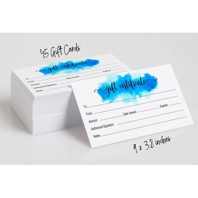 Certificados em Branco Aquarela p/Peq. Empresas/Feriados(Natal/Aniv.)/Restaurantes/Spa/Salão/Casamento,45 Cupons DIY,23 x 9,7 cm - Inkdotpot 22,86 Cm × 9,65 Cm / Branco