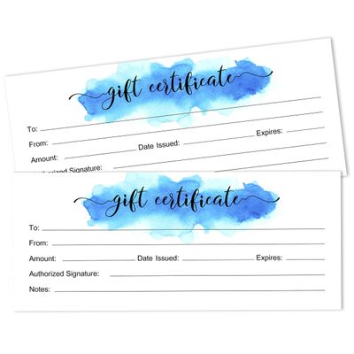 Certificados em Branco Aquarela p/Peq. Empresas/Feriados(Natal/Aniv.)/Restaurantes/Spa/Salão/Casamento,45 Cupons DIY,23 x 9,7 cm - Inkdotpot 22,86 Cm × 9,65 Cm / Branco