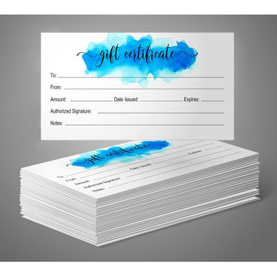 Certificados em Branco Aquarela p/Peq. Empresas/Feriados(Natal/Aniv.)/Restaurantes/Spa/Salão/Casamento,45 Cupons DIY,23 x 9,7 cm - Inkdotpot 22,86 Cm × 9,65 Cm / Branco
