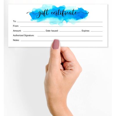 Certificados em Branco Aquarela p/Peq. Empresas/Feriados(Natal/Aniv.)/Restaurantes/Spa/Salão/Casamento,45 Cupons DIY,23 x 9,7 cm - Inkdotpot 22,86 Cm × 9,65 Cm / Branco