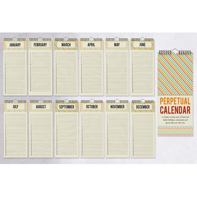 Calendário Perpétuo Rústico de Parede Listras e Chevron, Lembrete de Aniversário e Eventos Especiais, Planejador/Cartão-Presente - Inkdotpot 27,94 Cm × 13,72 Cm / Multicolorido