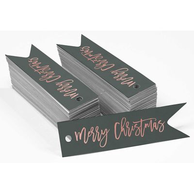 Etiquetas de Papel para Lembrancinhas 'Feliz Natal' com Folha Metálica para Pendurar - Inkdotpot 50 Etiquetas Metalizadas / Cinza - Ouro Rosé