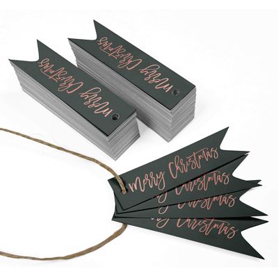 Etiquetas de Papel para Lembrancinhas 'Feliz Natal' com Folha Metálica para Pendurar - Inkdotpot 50 Etiquetas Metalizadas / Cinza - Ouro Rosé