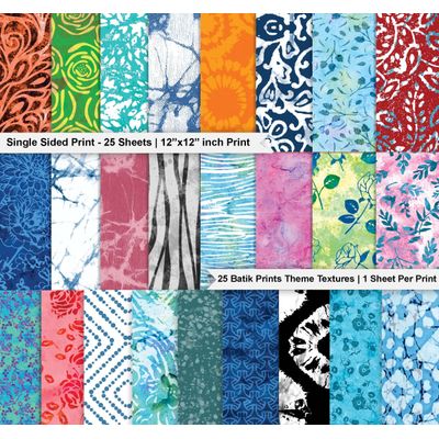Bloco 25 Folhas de Papel Scrapbook Batik de Animais - Lado Único - Papel Cartão Colorido para Scrapbooking, Cartões e Diário - Inkdotpot 30,48 Cm × 30,48 Cm / Multicolorido