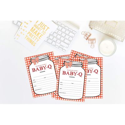 30 Cartões de Chá de Bebê para Preencher - Neutros (BBQ) - em Branco - Inkdotpot 5,08 Cm × 8,89 Cm / Vermelho - Sorteio de Fraldas
