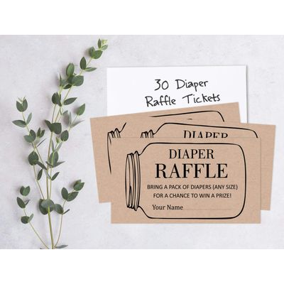 30 Cartões Rústicos Unissex para Chá de Bebê para Pote de Vidro Preenchíveis - Inkdotpot 5,08 Cm × 8,89 Cm / Marrom - Sorteio de Fraldas