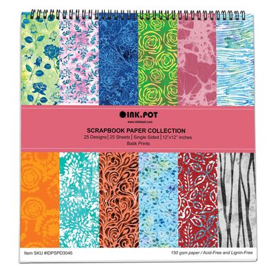 Bloco 25 Folhas de Papel Scrapbook Batik de Animais - Lado Único - Papel Cartão Colorido para Scrapbooking, Cartões e Diário - Inkdotpot 15,24 Cm × 15,24 Cm / Multicolorido