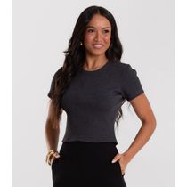 Blusa Cropped Ribana Básica Rovitex Cinza