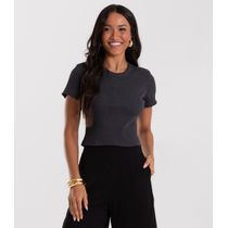 Blusa Cropped Ribana Básica Rovitex Cinza