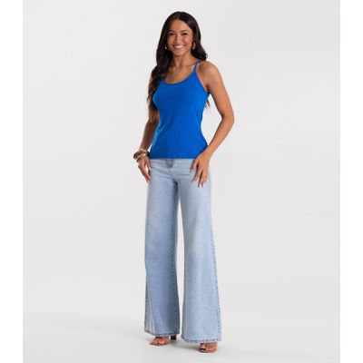 Blusa de Alça Feminina Viscotorcion Básica Rovitex Azul P / Azul