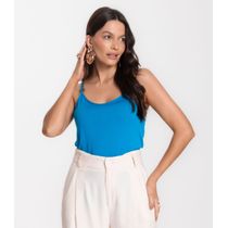 Blusa de Alça em Visco Tricot Infinita Cor Azul
