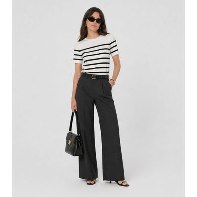 Blusa Feminina Em Tricot Listrado Dianna Bege M / Bege