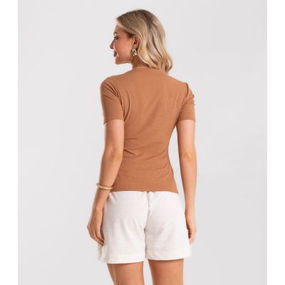 Blusa Feminina Decote Canoa Básica Ribana Rovitex Marrom P / Marrom