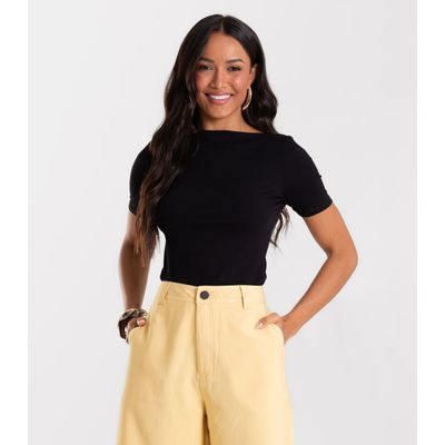 Blusa Feminina Decote Canoa Básica Ribana Rovitex Preto M / Preto