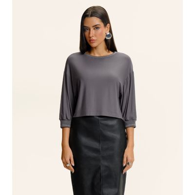 Blusa Feminina Ampla Manga 3/4 Viscose Endless Cinza M / Cinza