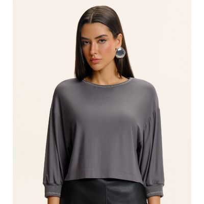 Blusa Feminina Ampla Manga 3/4 Viscose Endless Cinza M / Cinza