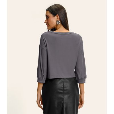 Blusa Feminina Ampla Manga 3/4 Viscose Endless Cinza G / Cinza