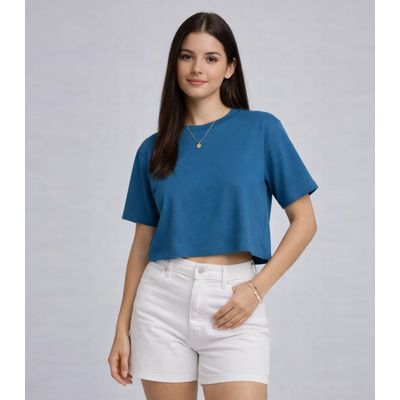 Blusa Feminina Em Malha Poliéster Infinita Cor Azul M / Azul