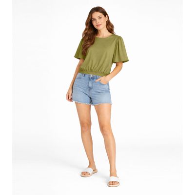 Blusa Feminina Com Franzido Na Manga Infinita Cor Verde M / Verde