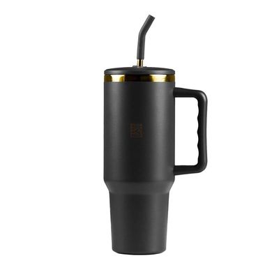Kit Copo Térmico com Canudo Edição Floral Gold 1,2 L Preto U / Preto