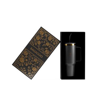 Kit Copo Térmico com Canudo Edição Floral Gold 1,2 L Preto U / Preto