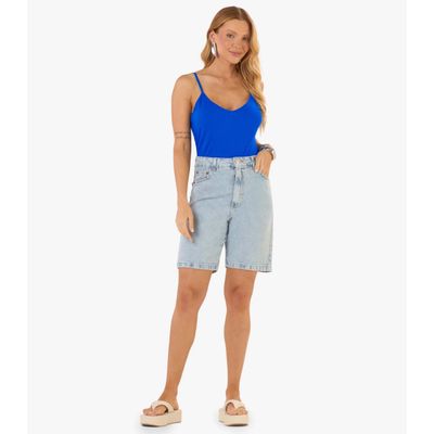 Blusa De Alça Feminina Canelada Rovitex Azul P / Azul