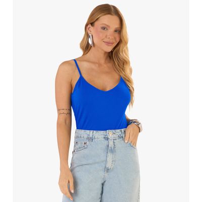 Blusa De Alça Feminina Canelada Rovitex Azul G / Azul