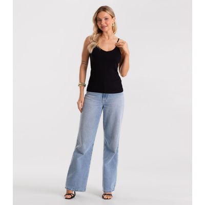 Blusa De Alça Feminina Canelada Rovitex Preto P / Preto