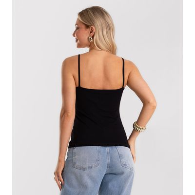 Blusa De Alça Feminina Canelada Rovitex Preto P / Preto