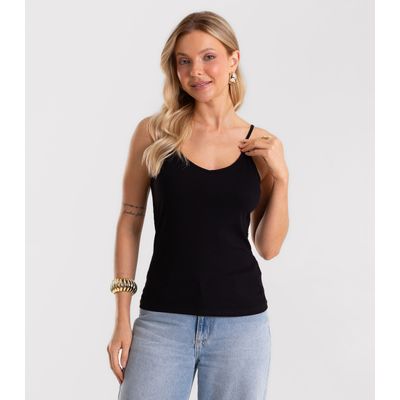 Blusa De Alça Feminina Canelada Rovitex Preto P / Preto