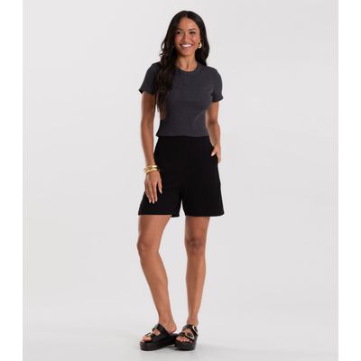 Blusa Cropped Ribana Básica Rovitex Cinza P / Cinza