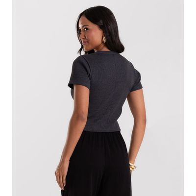 Blusa Cropped Ribana Básica Rovitex Cinza M / Cinza