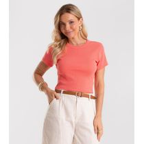 Blusa Cropped Ribana Básica Rovitex Laranja