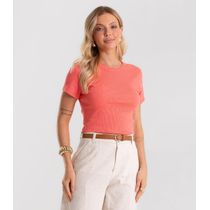 Blusa Cropped Ribana Básica Rovitex Laranja