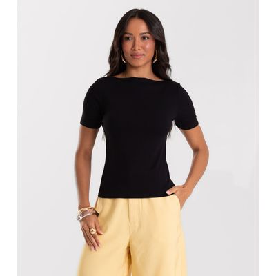 Blusa Feminina Decote Canoa Básica Ribana Rovitex Preto GG / Preto