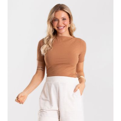 Blusa Feminina Decote Canoa Básica Ribana Rovitex Marrom GG / Marrom