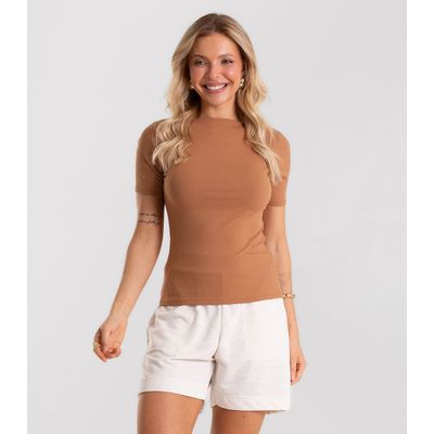 Blusa Feminina Decote Canoa Básica Ribana Rovitex Marrom GG / Marrom