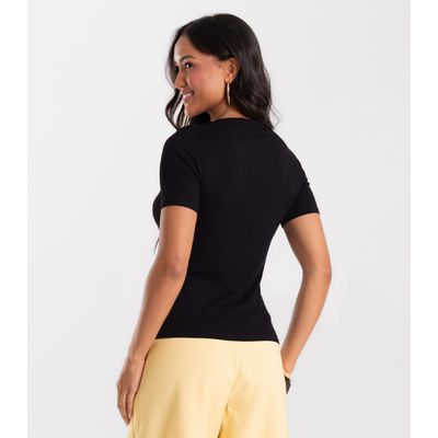 Blusa Feminina Decote Canoa Básica Ribana Rovitex Preto G / Preto